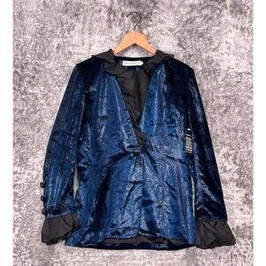New Martin Martin Paris Jacket 42 / US 10 Womens Maximalist Velour Blue Ruffle